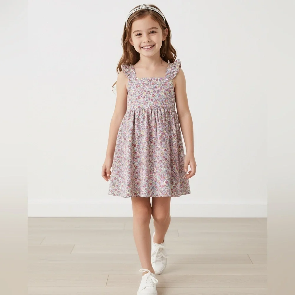 EUC OshKosh B’Gosh Toddler Girls Floral Kids Overall Dress with Ruffle - Size 3T